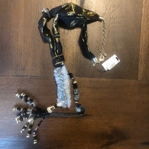 Chico’s NWT Black Scarf jeweled necklace adjustable